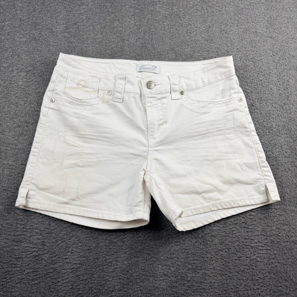 Seven7 White Denim Shorts Size 12 Women's Mid Rise Stretch Jean Shorts